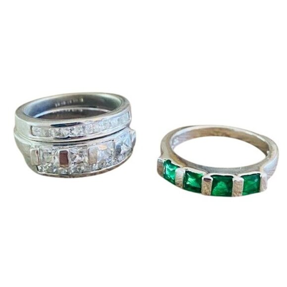 Real Collectibles by Adrienne Interchangeable CZ Emerald Wedding Ring Set Size 7 - Picture 2 of 4